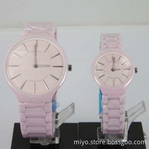 Super thin size pink ceramic lovers watch with fashionable, fancy, novelty and beautiful